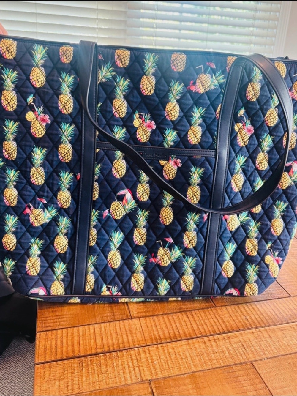 Vera Bradley Navy Quilted Tote with Yellow Pineapple Print